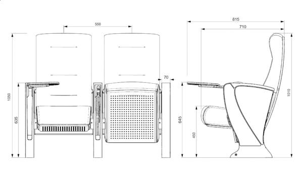 Ghế hội trường ADM75-B - dimension drawing